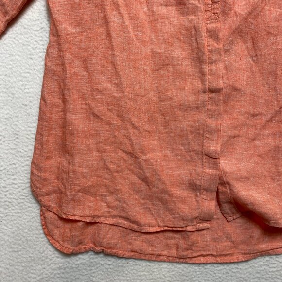 Chicos Linen Shirt Womens 2 Orange 3/4 Sleeve Button Up - Picture 6 of 12